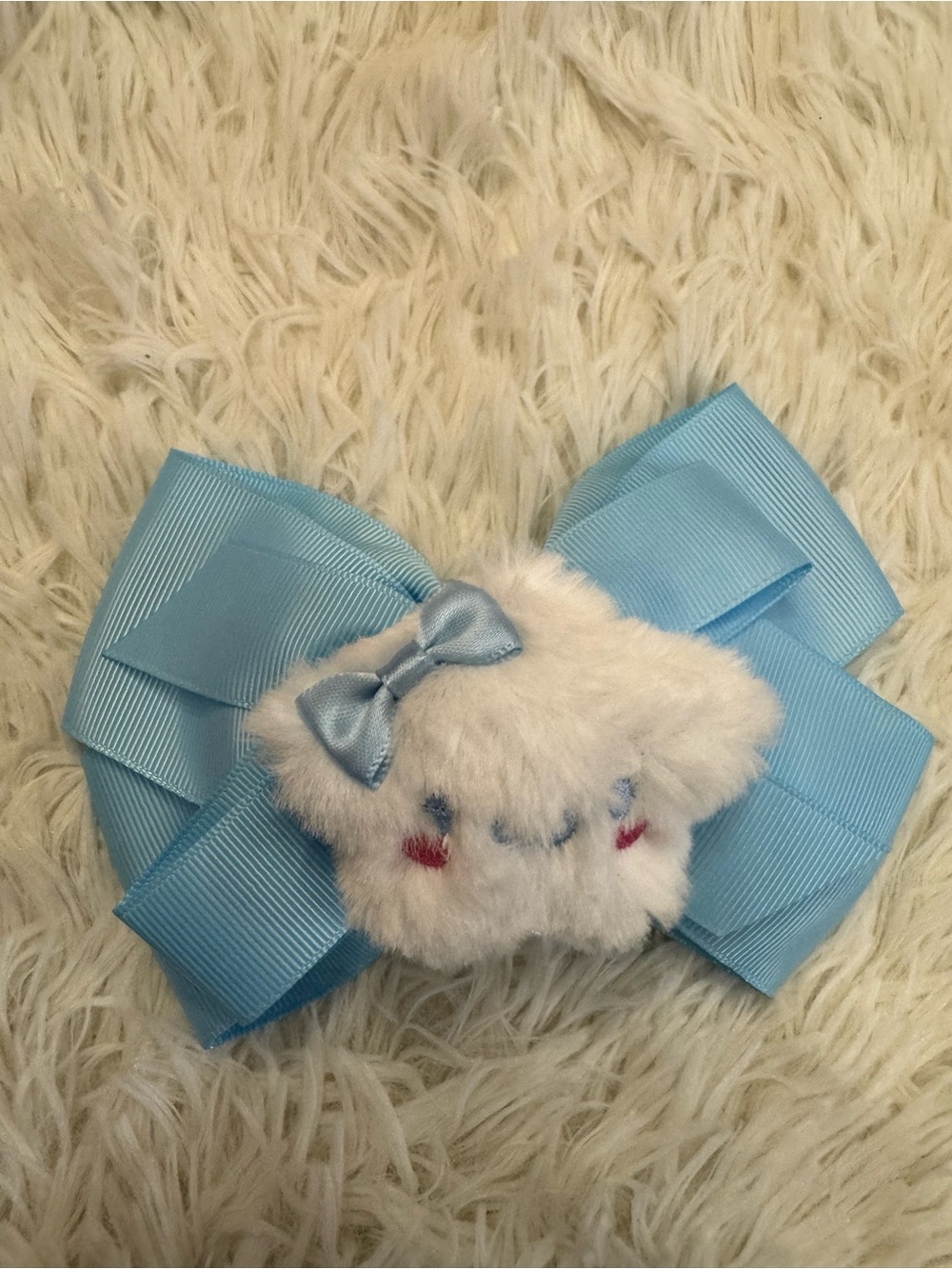 Cinamonroll blue Ribbon Hair Bow clip with Plush start Cinamonroll Accent